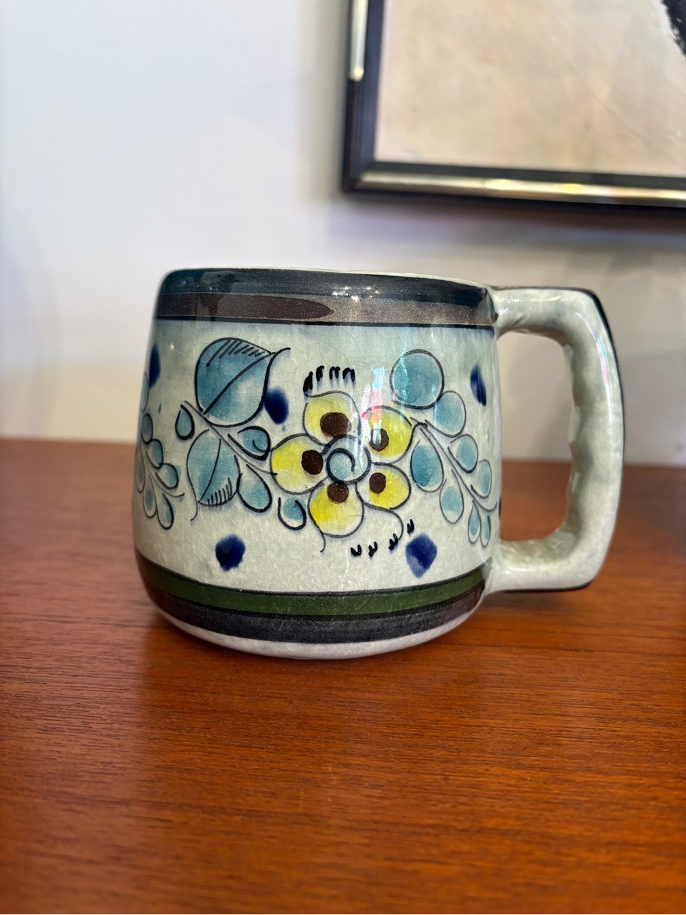 Hand-Painted Floral Ceramic Mug Tonalá pottery Mexico Signed oversized